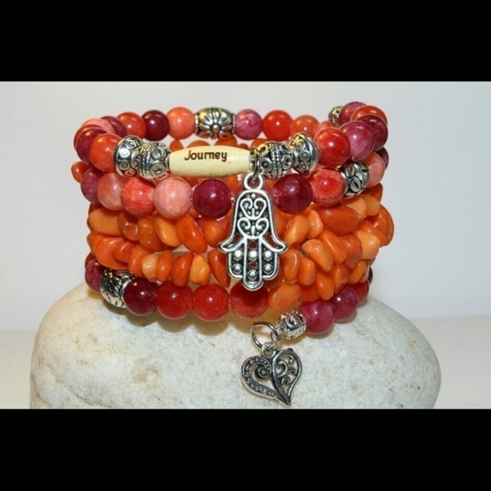 Quartzite Ruby Gemstone Wrap Bracelet and Earrings Set - Picture 3 of 4